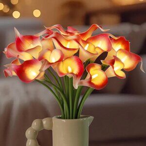 Pink Real Artificial Flowers Lighted Led Lily Bouquet 20 Stems Home Decor